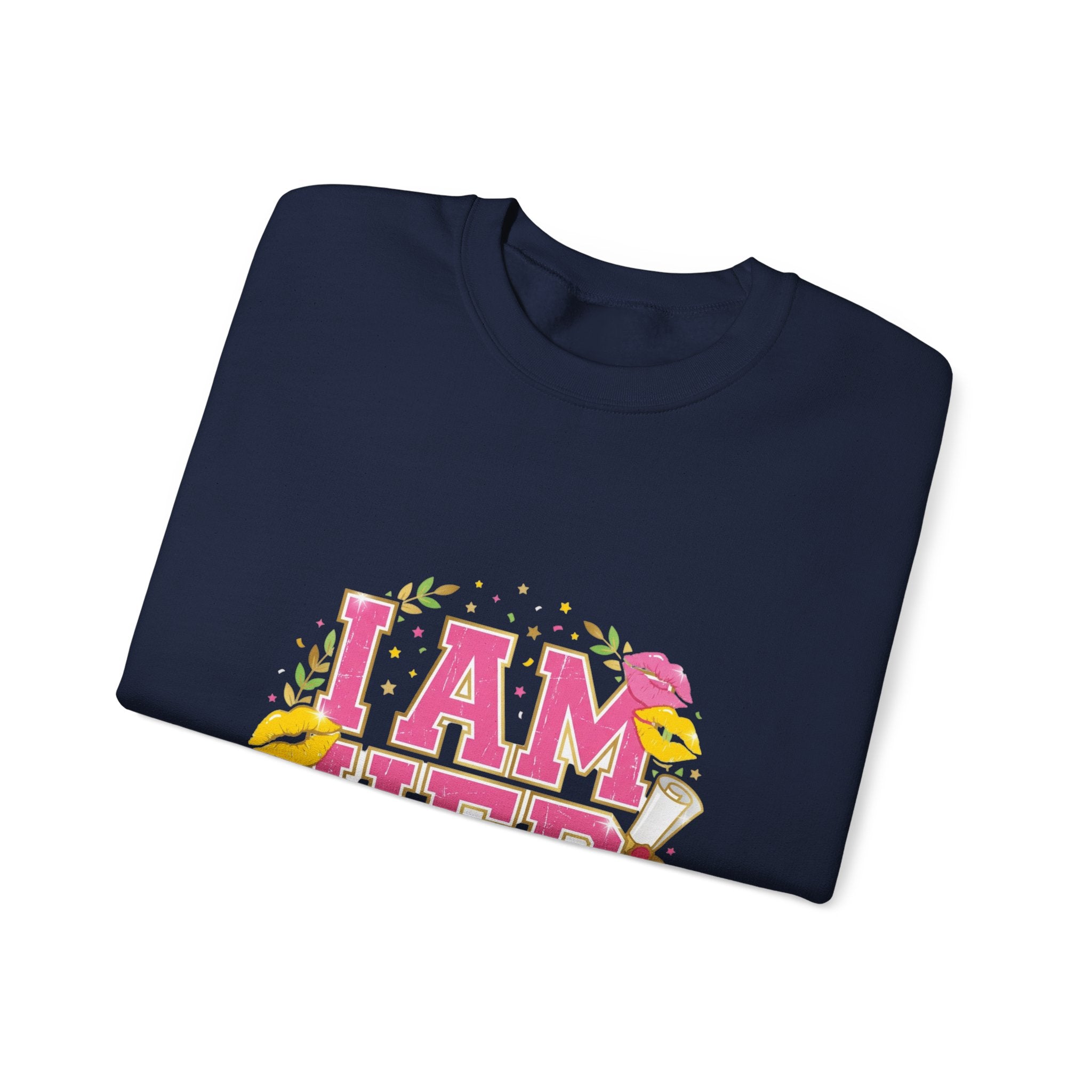 I Am Her sweatshirt | vintage year varsity crest, midlife humor