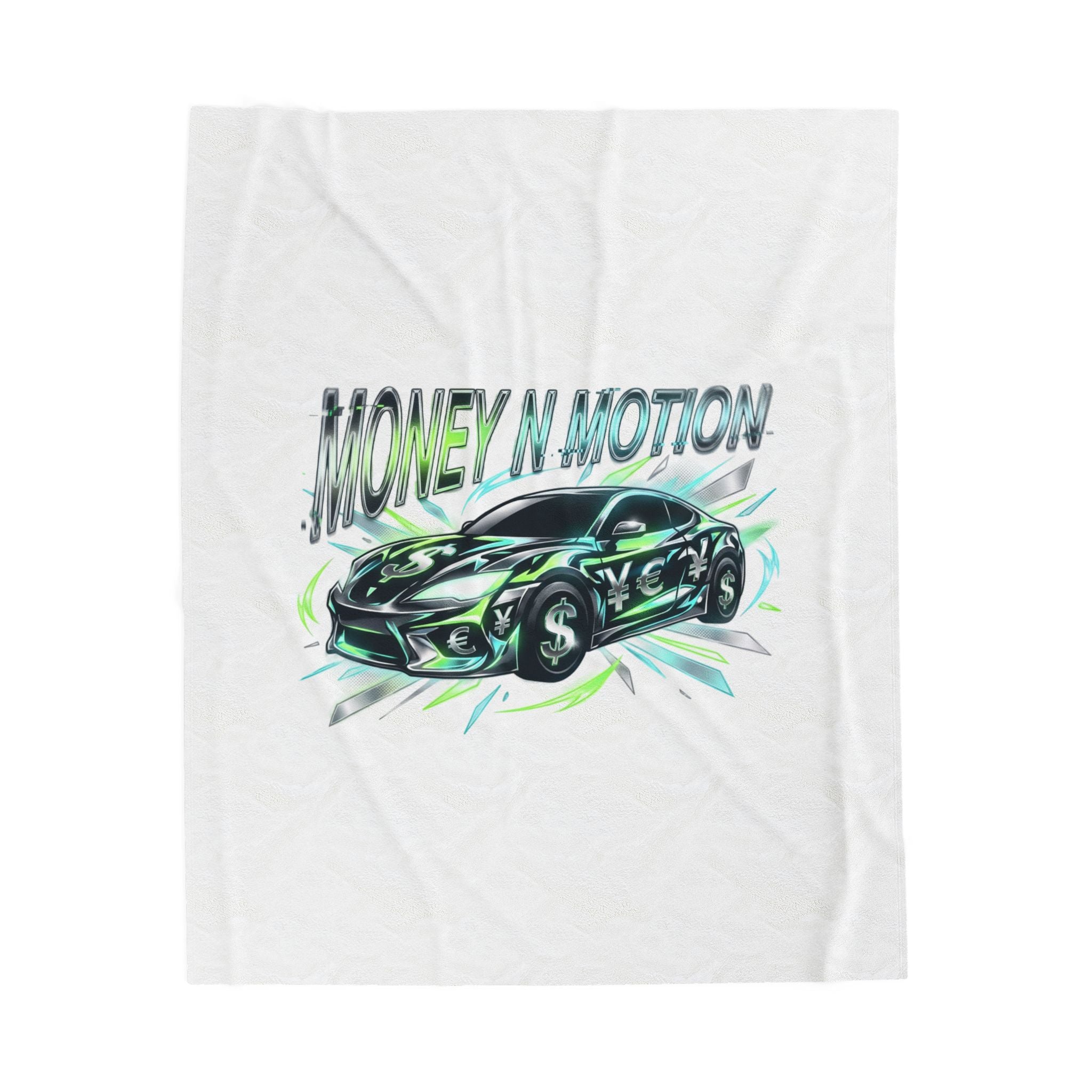 Money in Motion velveteen plush blanket | kinetic typography, melting letters, neon chrome