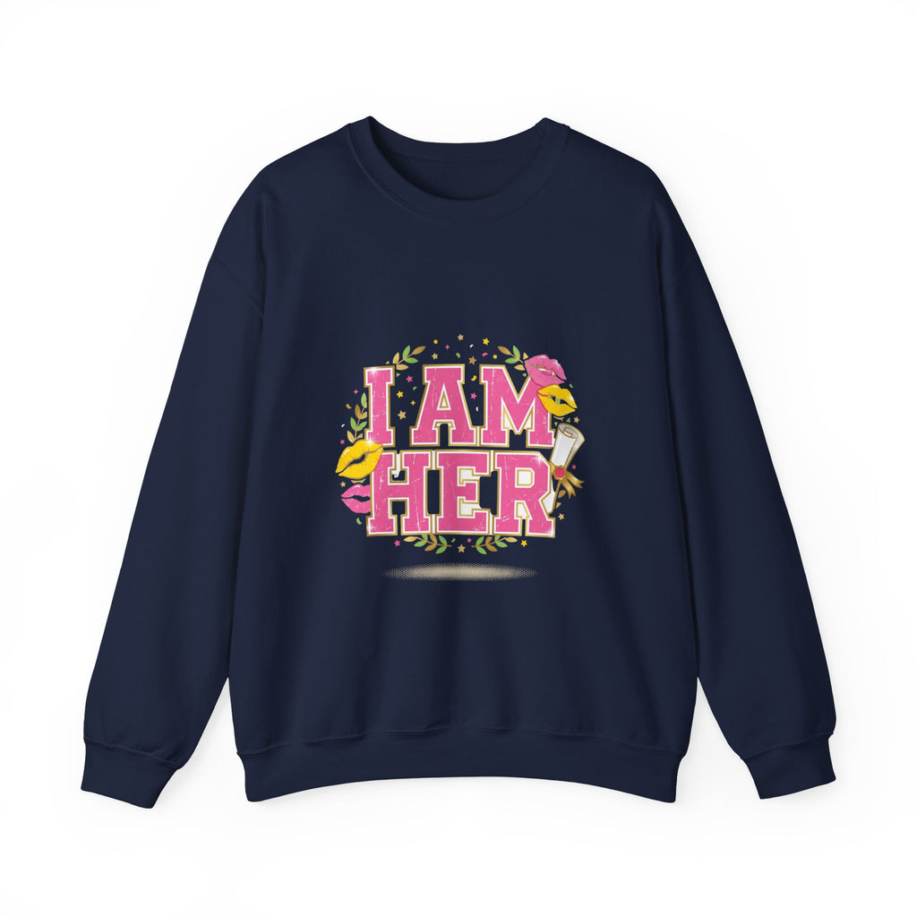 I Am Her sweatshirt | vintage year varsity crest, midlife humor