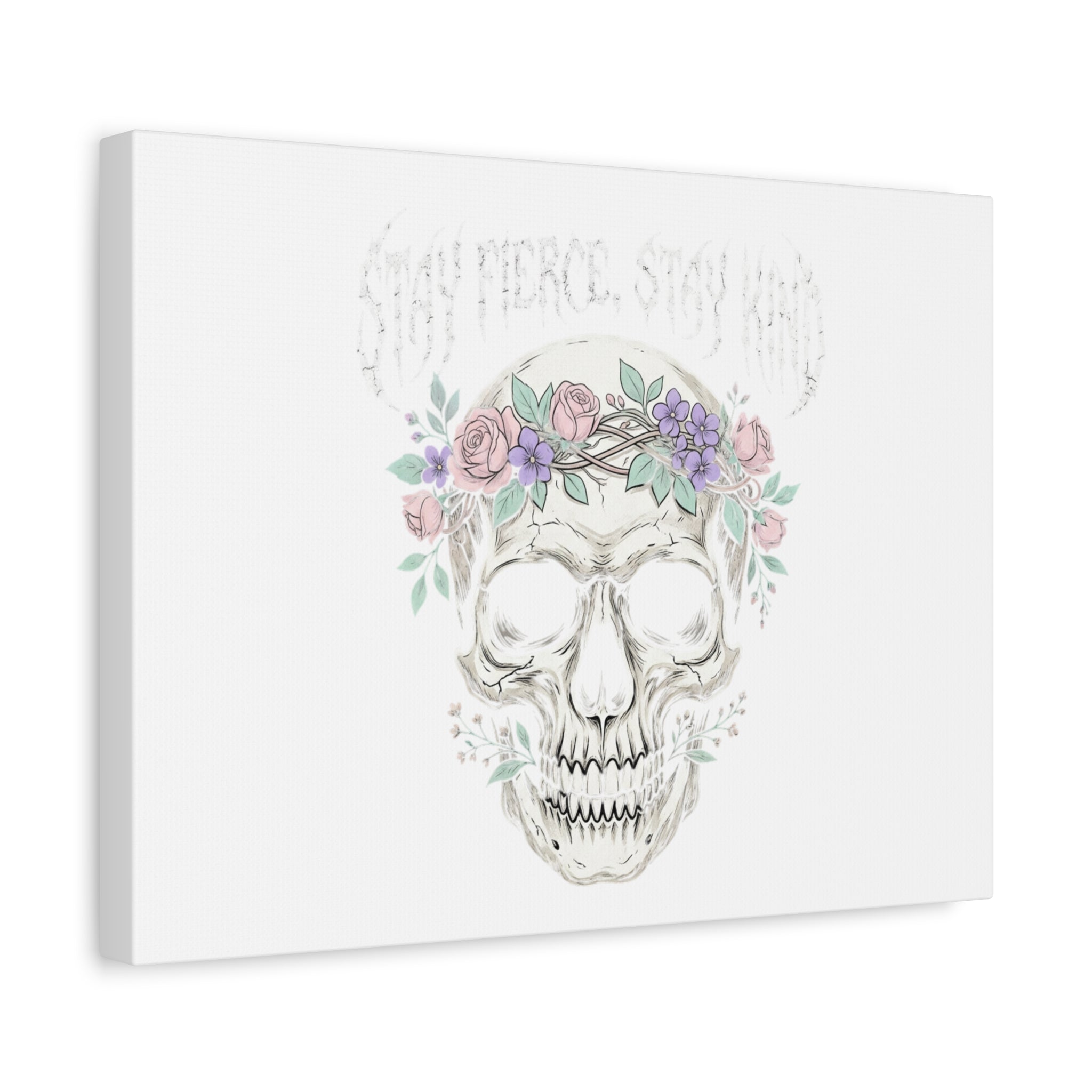 Stay Fierce Stay Kind Skull Canvas | Heavy Metal Wellness, gothic wellness quote