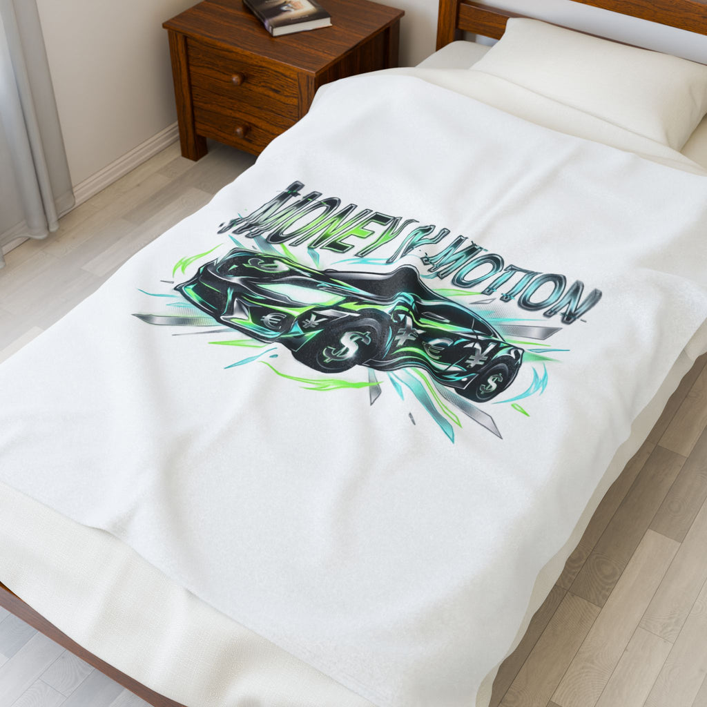 Money in Motion velveteen plush blanket | kinetic typography, melting letters, neon chrome