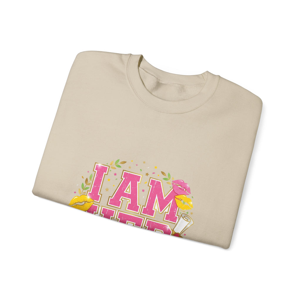 I Am Her sweatshirt | vintage year varsity crest, midlife humor