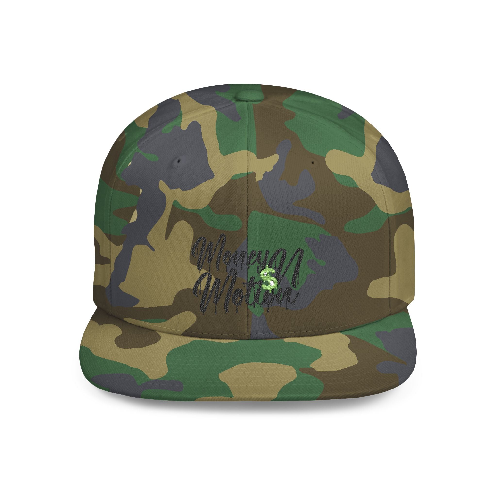 Snapback Hat - "Money In Motion" Embroidered Flat Bill Cap