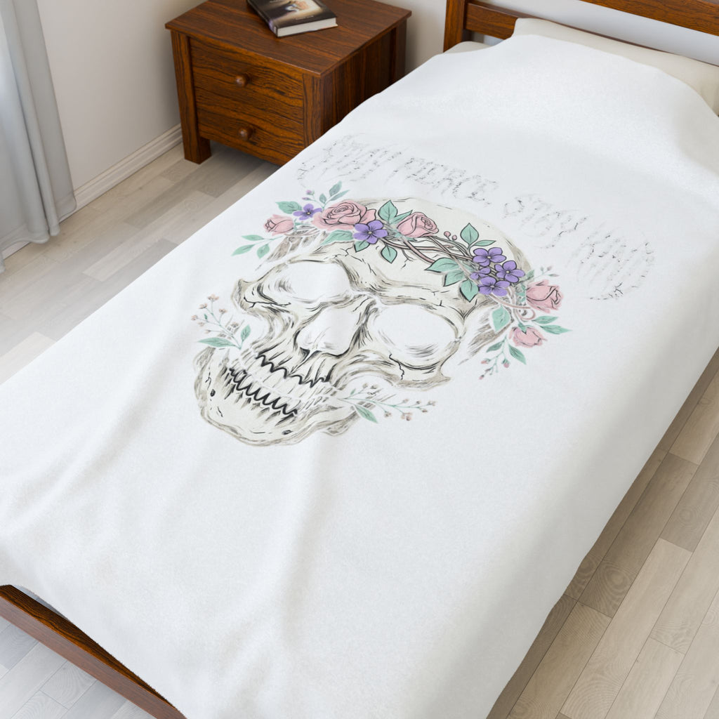 Stay Fierce Stay Kind Velveteen Plush Blanket | gothic wellness quote, metal font merch