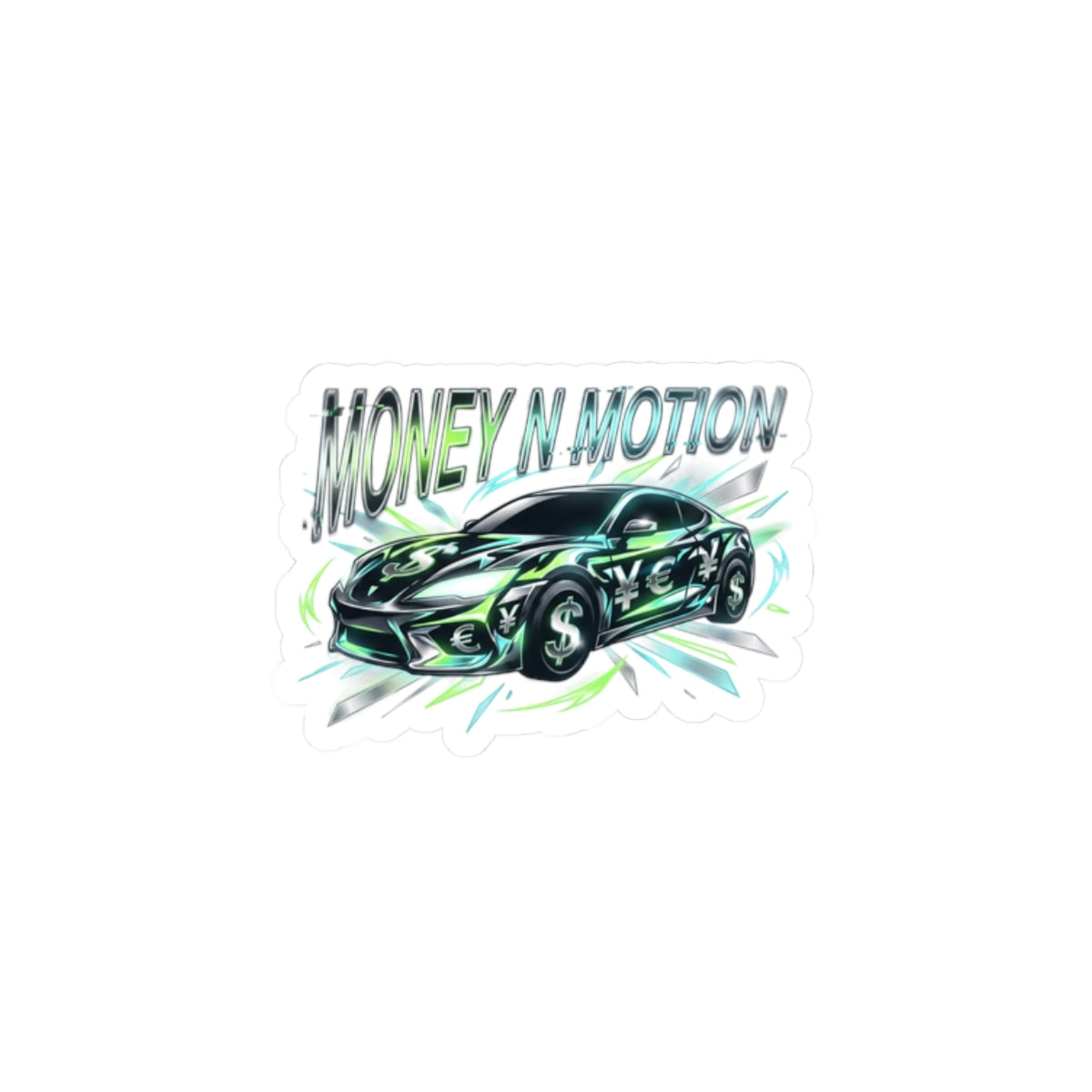 Money N Motion Kiss-Cut Stickers | kinetic typography, melting letters, neon chrome