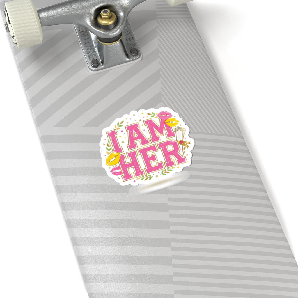 I Am Her Kiss-Cut Sticker | varsity crest, tongue-in-cheek ‘Unc’ status