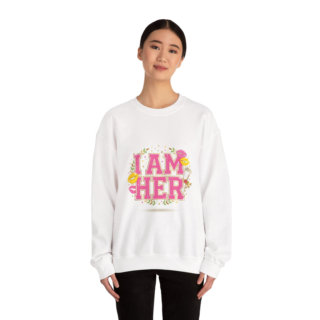 I Am Her sweatshirt | vintage year varsity crest, midlife humor