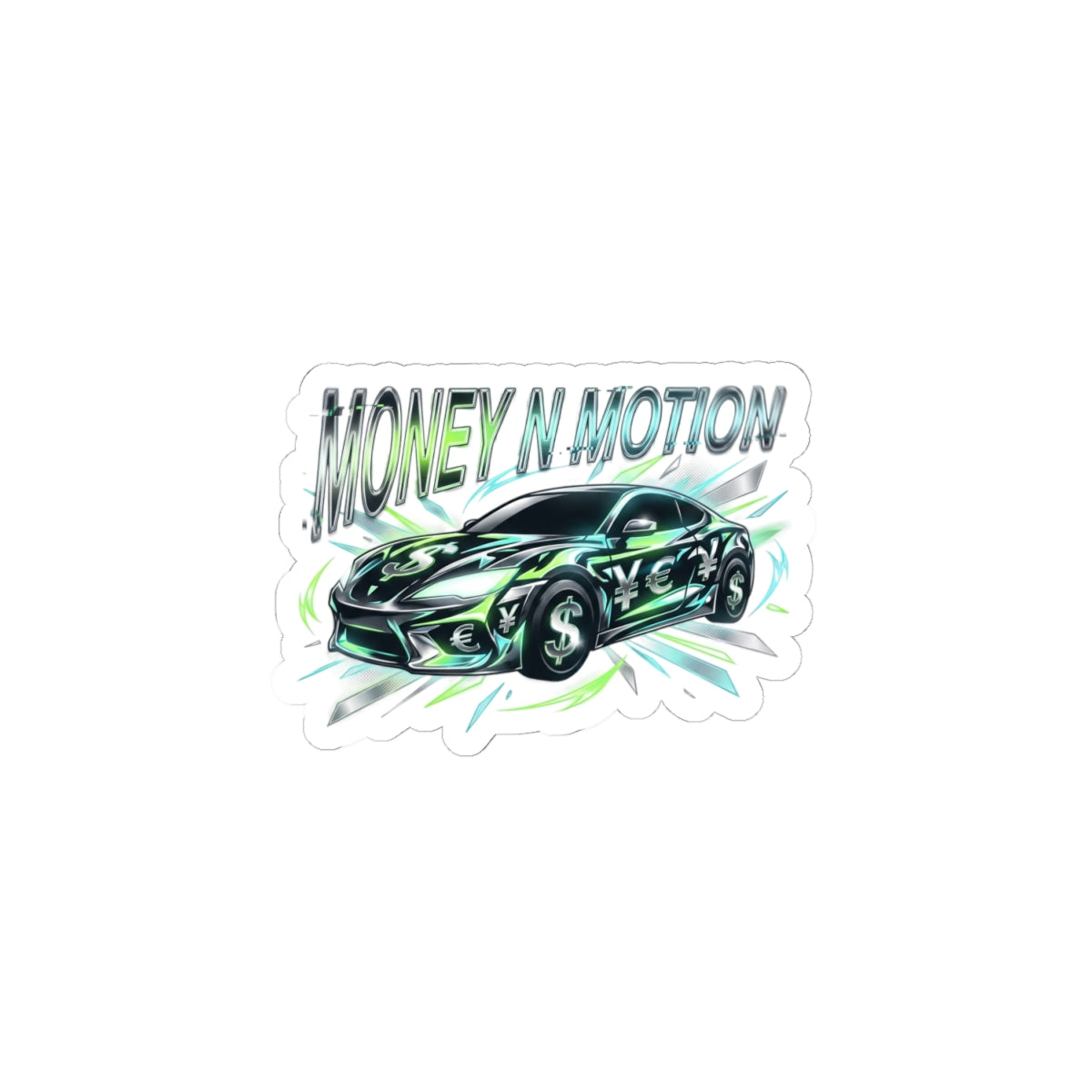 Money N Motion Kiss-Cut Stickers | kinetic typography, melting letters, neon chrome