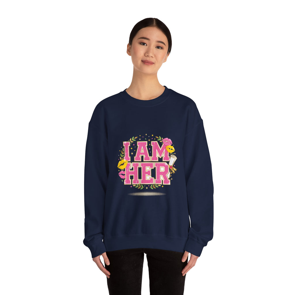 I Am Her sweatshirt | vintage year varsity crest, midlife humor