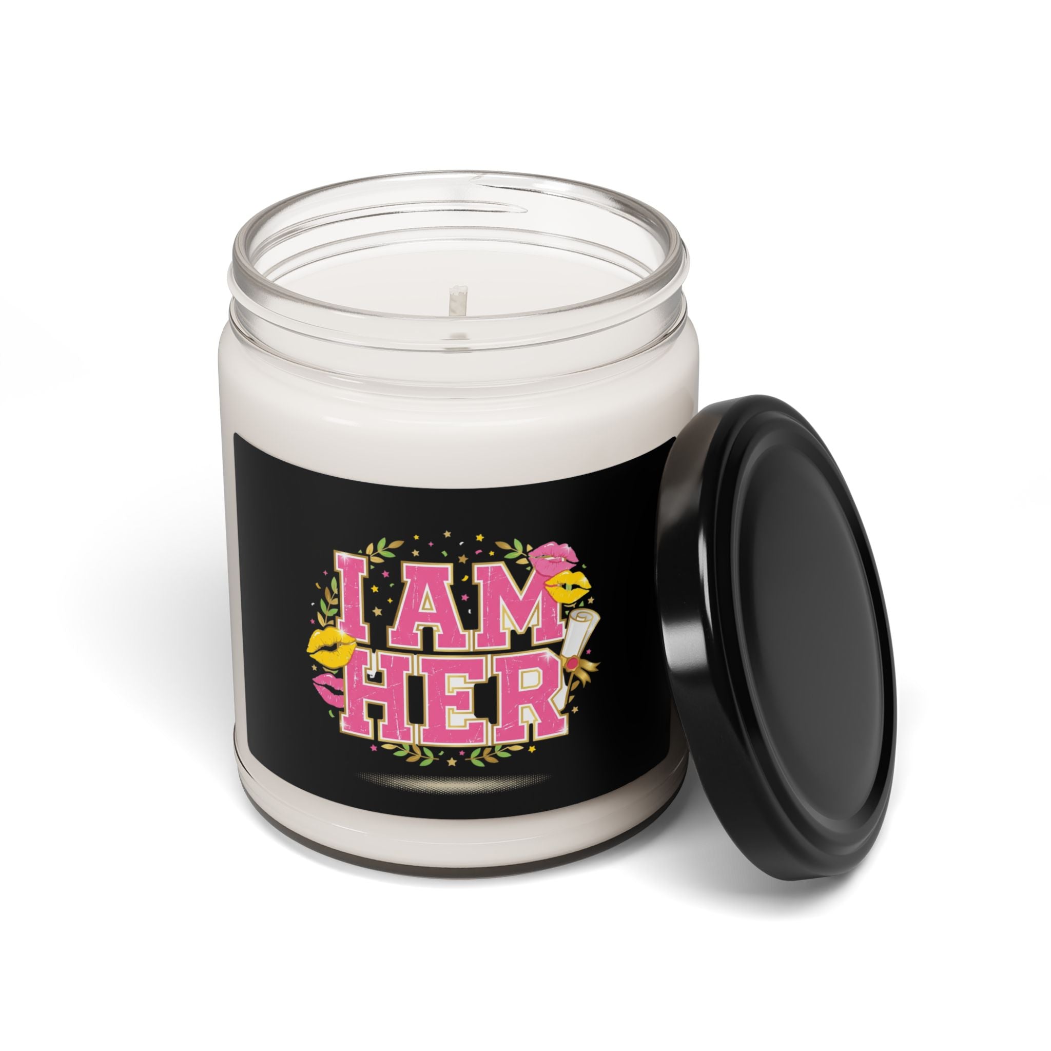 I AM HER Candle | Soy Jar Candle, Varsity Floral Typography, 'Unc' Status Activated Trend