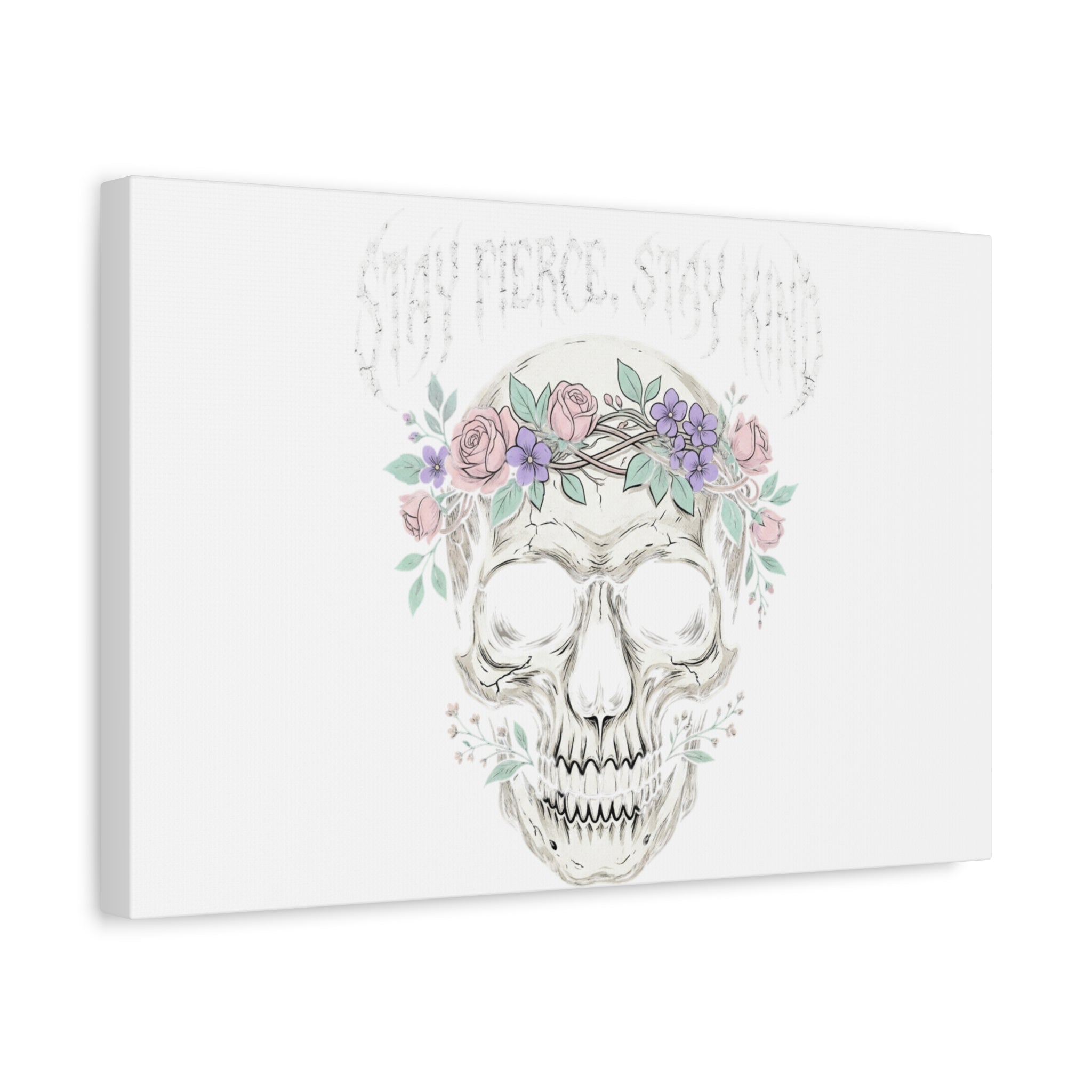 Stay Fierce Stay Kind Skull Canvas | Heavy Metal Wellness, gothic wellness quote