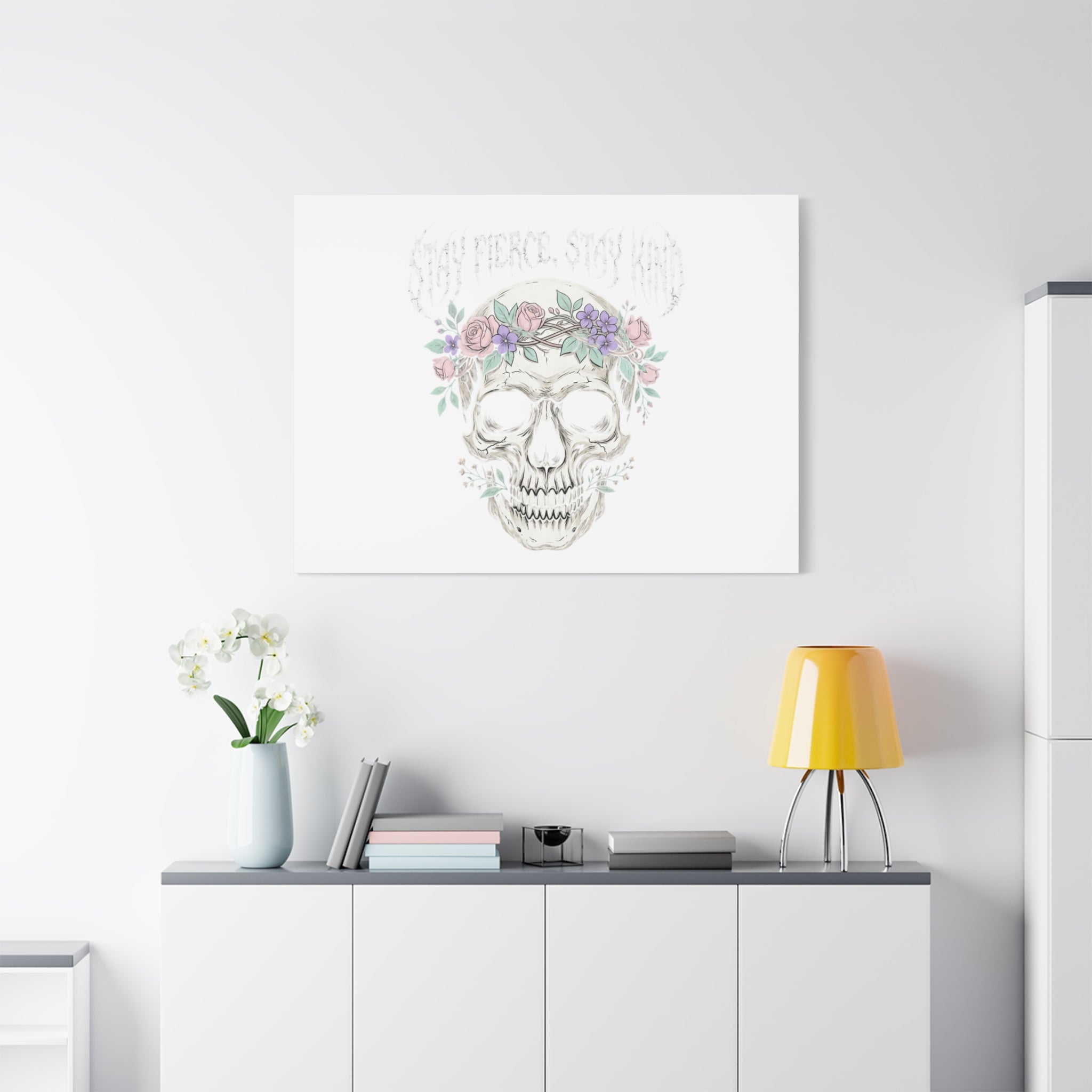 Stay Fierce Stay Kind Skull Canvas | Heavy Metal Wellness, gothic wellness quote