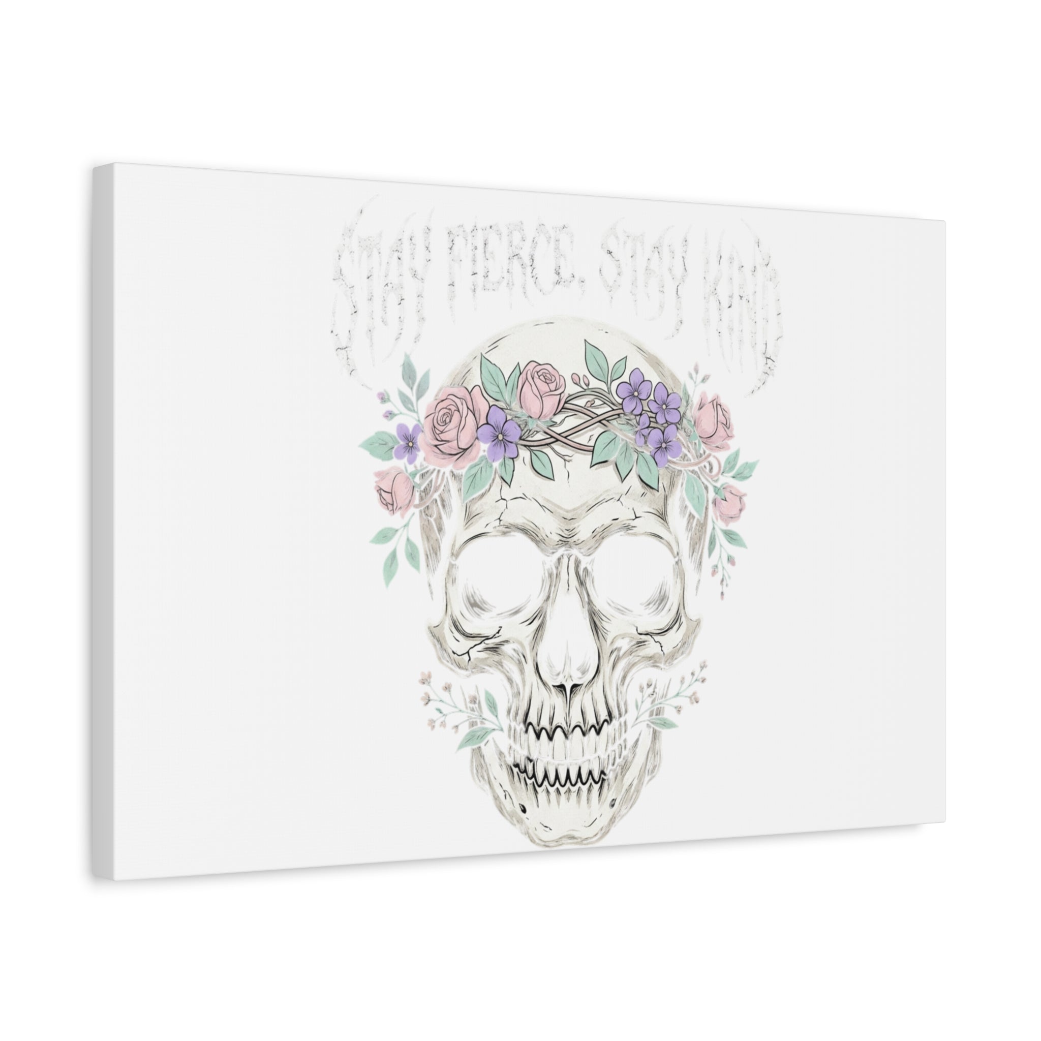Stay Fierce Stay Kind Skull Canvas | Heavy Metal Wellness, gothic wellness quote