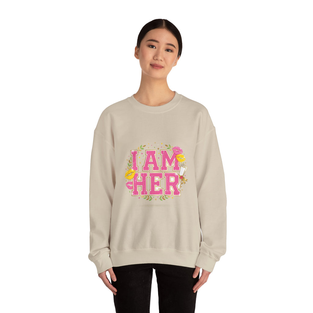 I Am Her sweatshirt | vintage year varsity crest, midlife humor