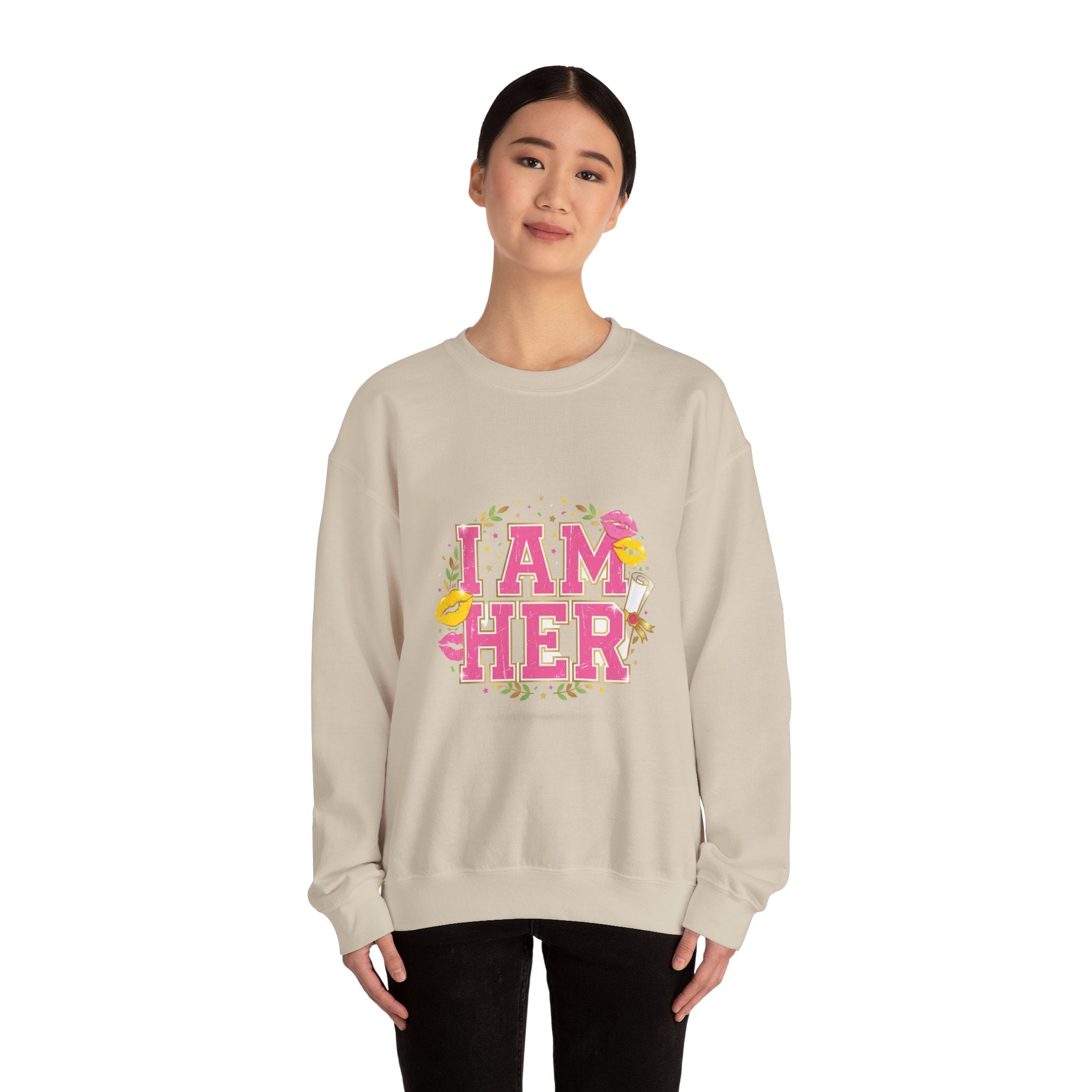 I Am Her sweatshirt | vintage year varsity crest, midlife humor