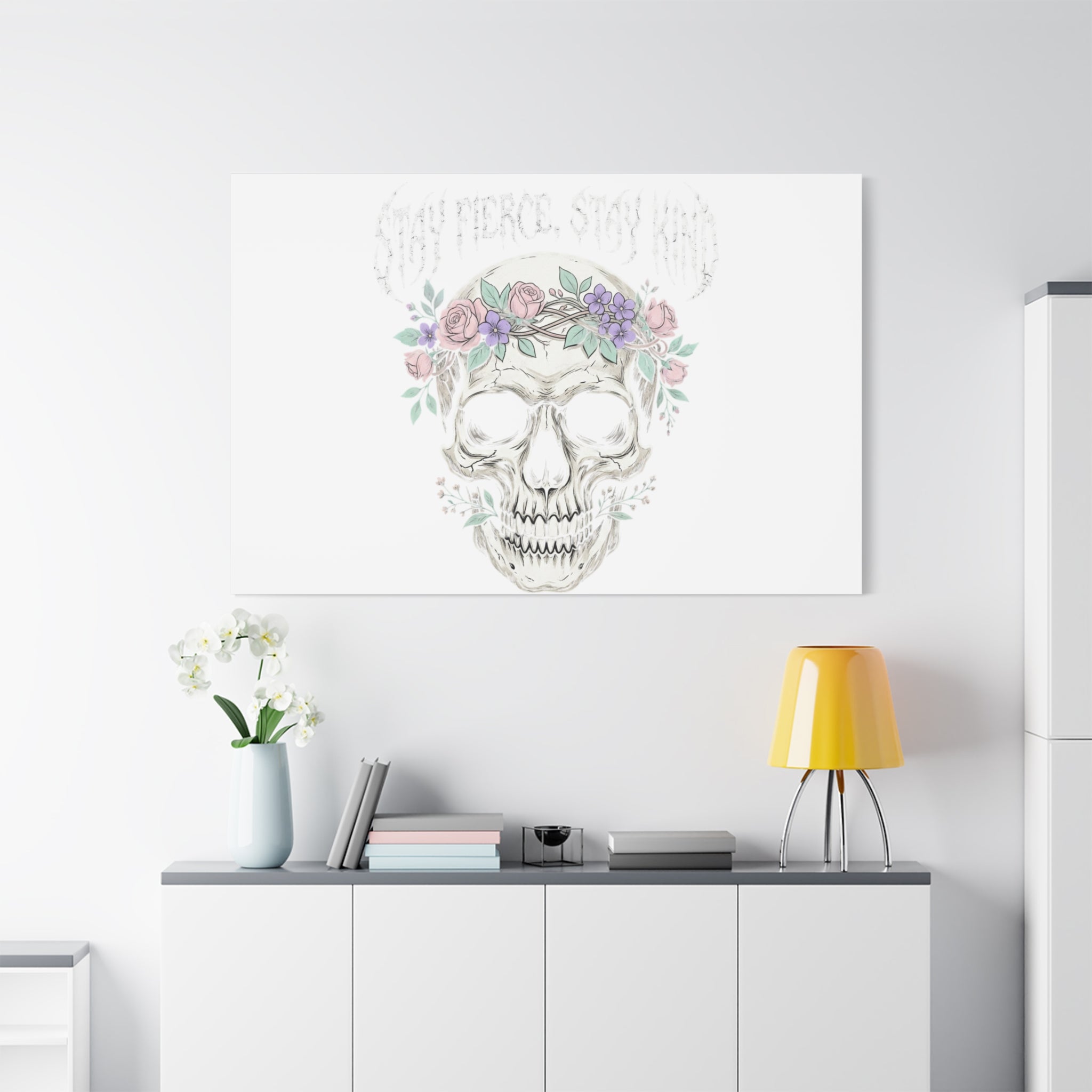 Stay Fierce Stay Kind Skull Canvas | Heavy Metal Wellness, gothic wellness quote
