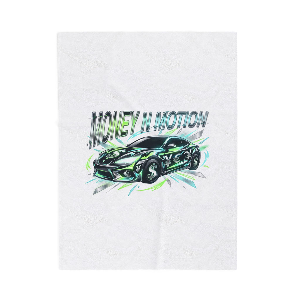 Money in Motion velveteen plush blanket | kinetic typography, melting letters, neon chrome