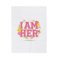 I AM HER Velveteen Plush Blanket | varsity crest, playful vintage-year vibe