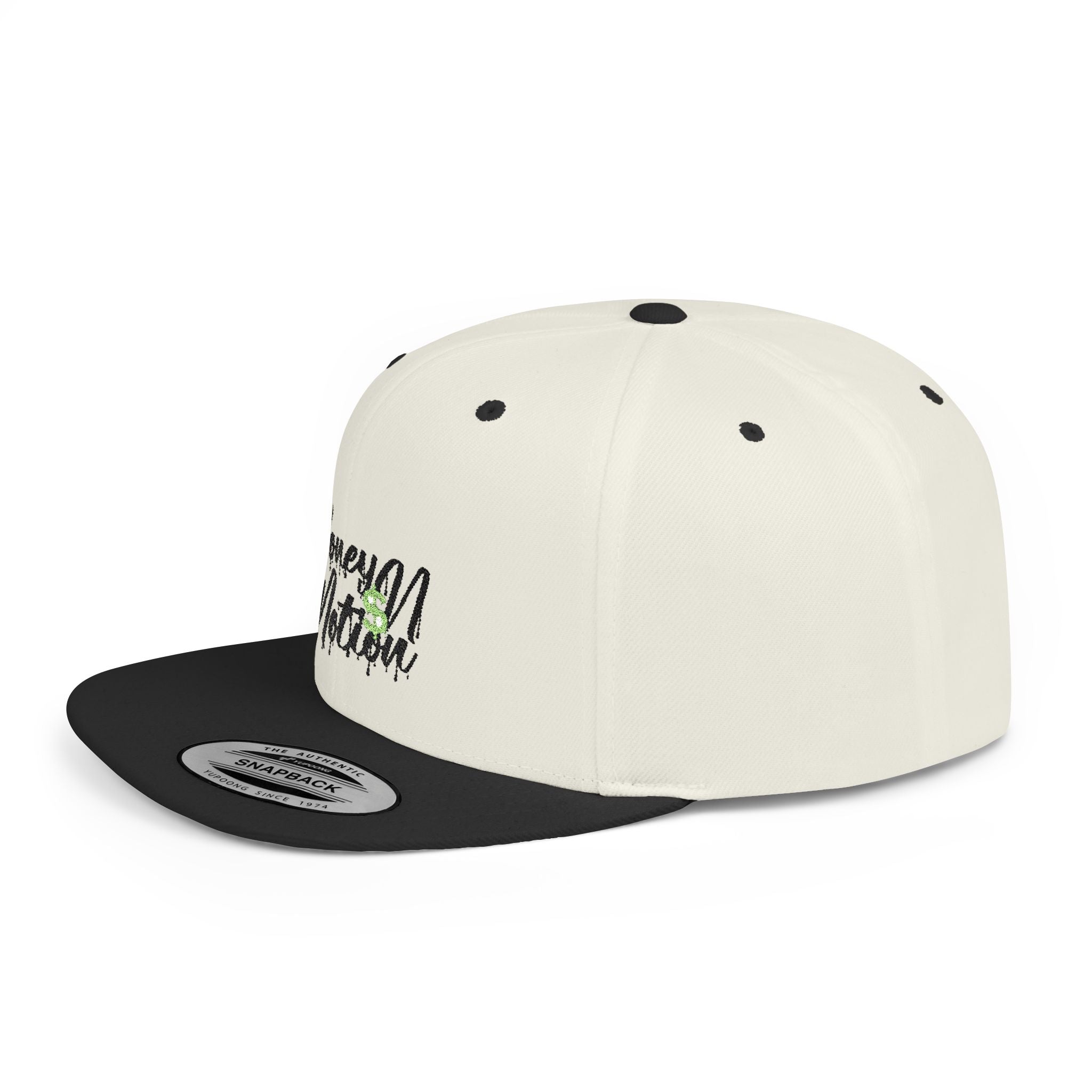 Snapback Hat - "Money In Motion" Embroidered Flat Bill Cap