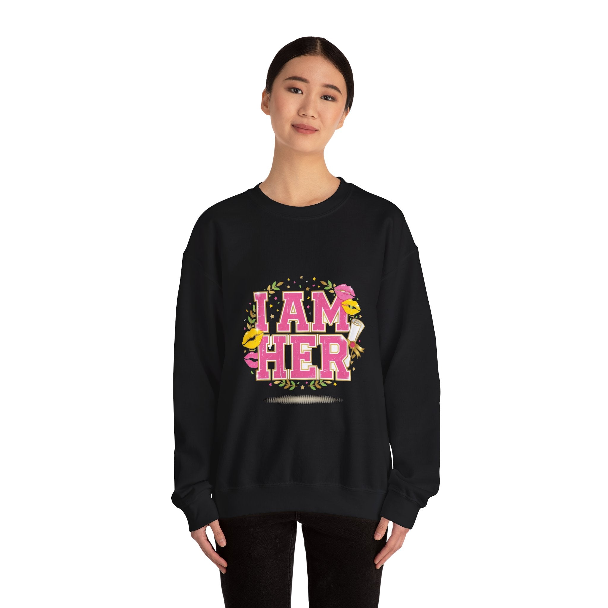I Am Her sweatshirt | vintage year varsity crest, midlife humor