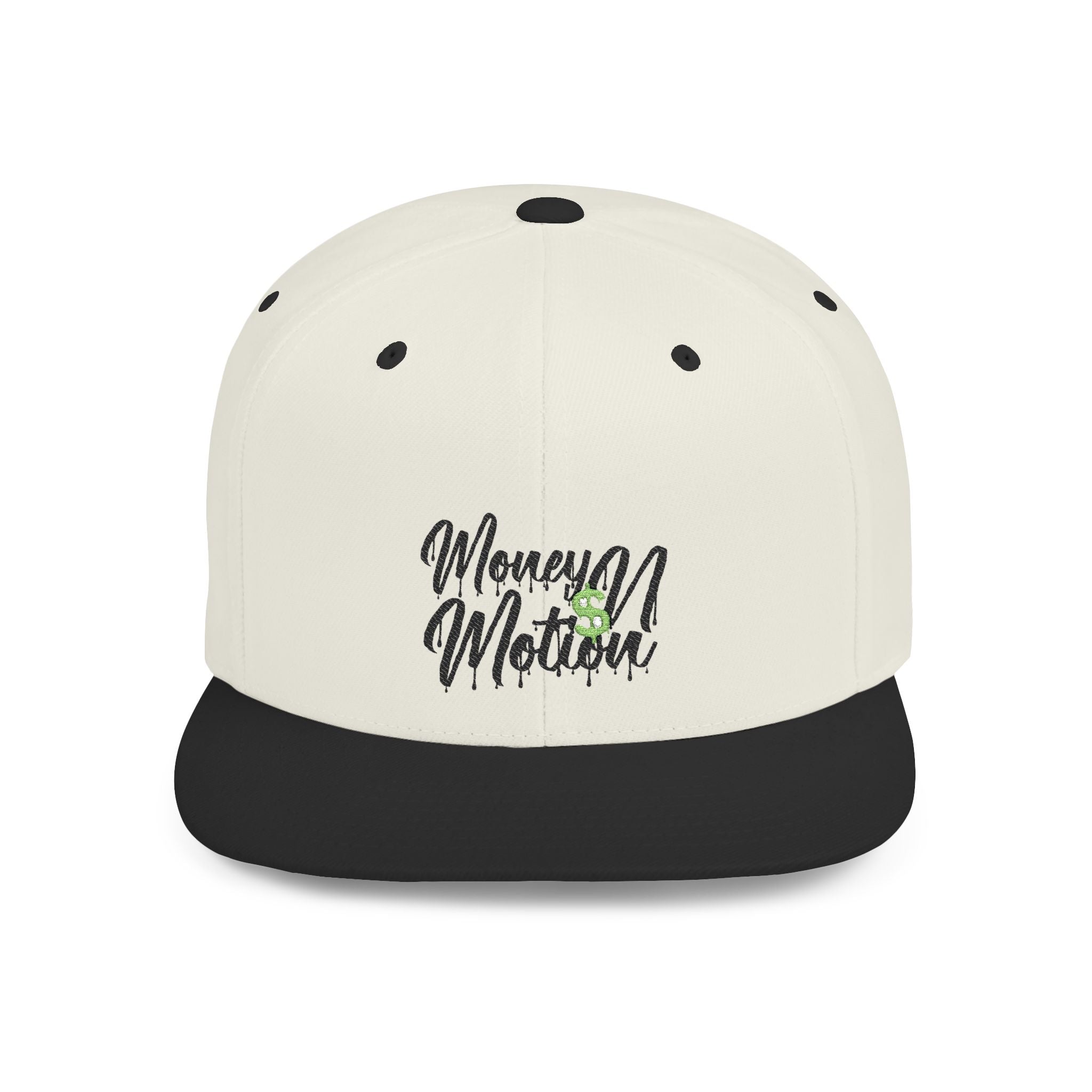 Snapback Hat - "Money In Motion" Embroidered Flat Bill Cap
