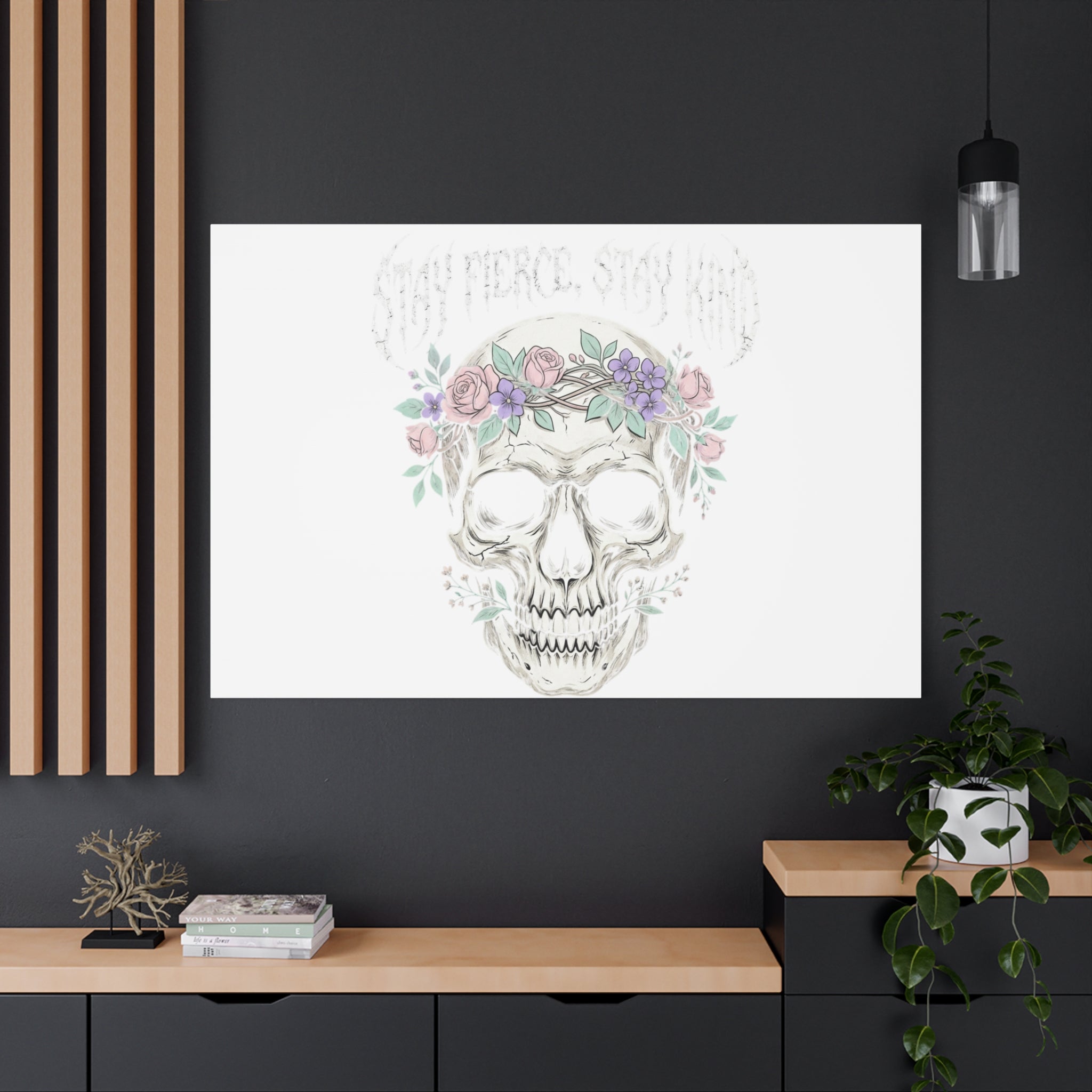 Stay Fierce Stay Kind Skull Canvas | Heavy Metal Wellness, gothic wellness quote